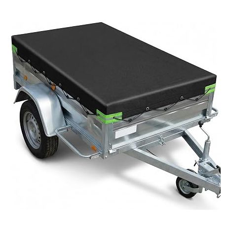 Trailer Tarpaulin with Rope Tarpaulin – 258 x 135 x 8 cm – Reinforced PVC Material – for Car Trailers weighing 500 kg – 750 kg, Black (1/5)