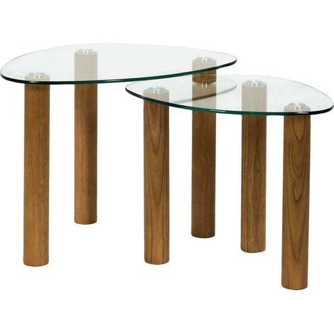 Table d'appoint - gigogne - HOME DECO FACTORY - Clara - Verre trempé - Marron (1/4)