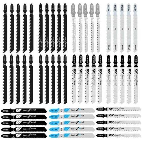 55 lames de scie sauteuse T-Shaft - Pour bois, PVC - Compatible Bosch, Dewalt, Makita - Coupe précise (1/5)