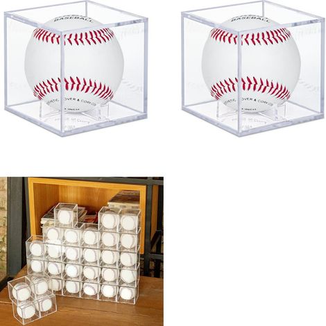 6 Pack Boîtes Acryliques Protégées UV pour Memorabilia, Boîte d'Affichage Clair Cube pour Balle Officielle (1/5)