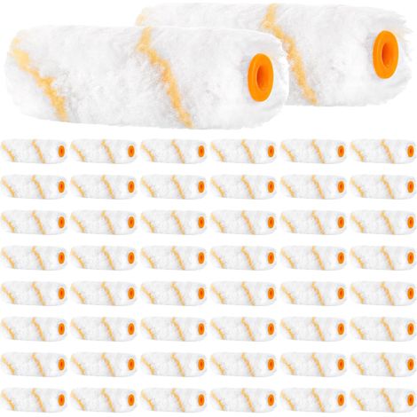 50 Pièces Petit Rouleau Peinture 10 cm, Mini Rouleaux Peinture Polyester Blanc 4 Pouces sans Manche pour Mur Porte Meuble Retouche Bordure Plinthe