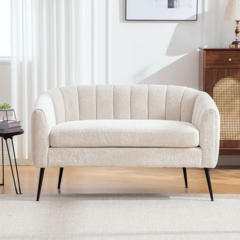 Mini-canapé inclinable en chenille (Canapé d'appoint) — Canapé 2 places moderne et brillant, avec pieds en métal et capitonnage vertical — Pour salon, chambre, bureau ou petits espaces — BEIGE