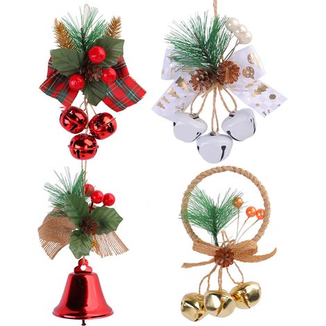 Sollbry 4X Couronne de Noël décorative,Couronne de l'Avent avec cônes,nœud - boules et sapin vert-Couronne de Noël dorée-Suspension de décoration de Noël (1/5)