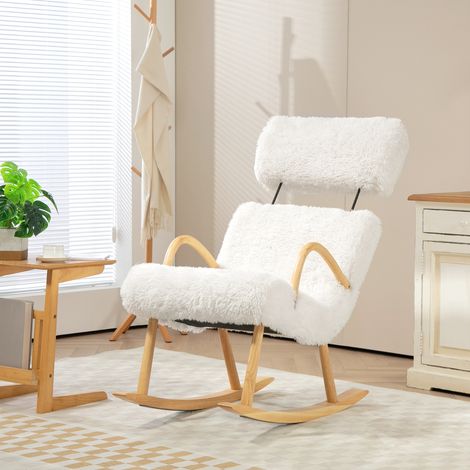 Fauteuil à bascule blanc effet laine, fauteuil allaitement confortable, accoudoirs, charge jusqu'à 120 kg, pour salon et chambre (1/5)