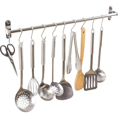 Enowelir Étagère de cuisine multifonction en acier inoxydable, étagère à fixation murale pour casseroles, Acier inoxydable, 40cm 6hooks (1/3)