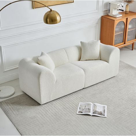 Divano 2 posti in velluto beige 193x87x67 cm con 2 cuscini, design salvaspazio (1/5)