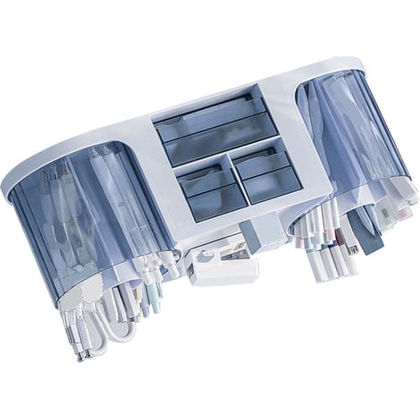 360° drehbarer Stiftehalter aus Kunststoff, Schreibtisch-Organizer mit 2 Stifthaltern und Schublade für Büro- und Schulbedarf, Blau (1/5)