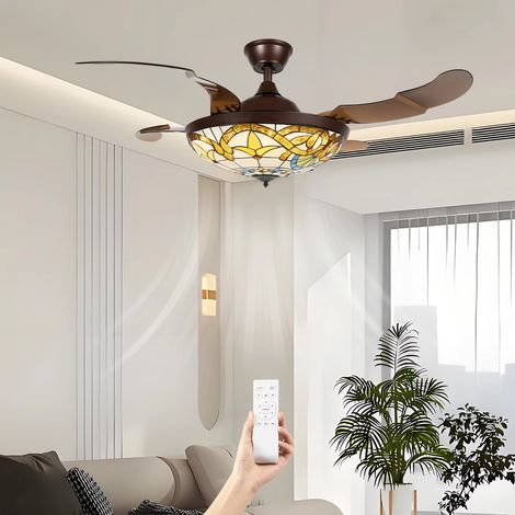 Ventilateur de plafond LED de 107cm avec éclairage, télécommande, 6 vitesses et 3 températures de couleur, Idéal pour chambres et salons