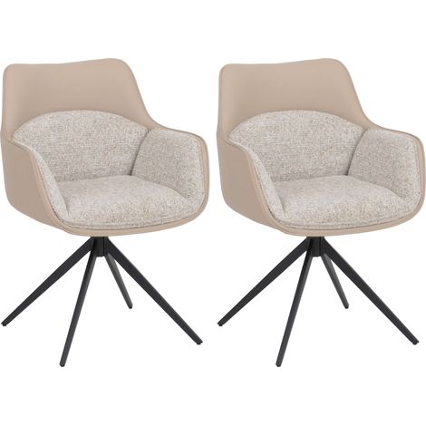2er-Set Esszimmerstuhl HHG-889, Küchenstuhl Drehstuhl Stuhl, drehbar Kunstleder Stoff Chenille (410 g/m²) beige (1/5)