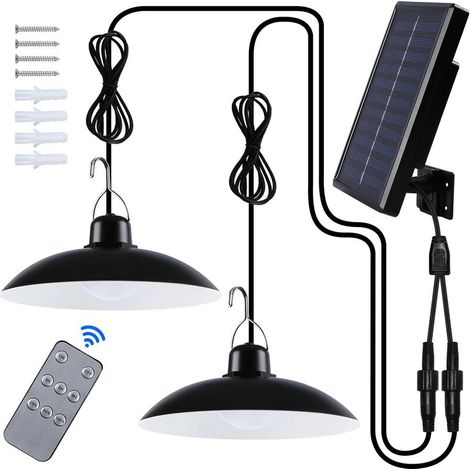 Lampe Solaire Extérieur, Double Tête Blanc IP65 éTanche Lustre Solaire avec Télécommande pour Jardin/Pergola/Balcon/Terrasse (1/5)