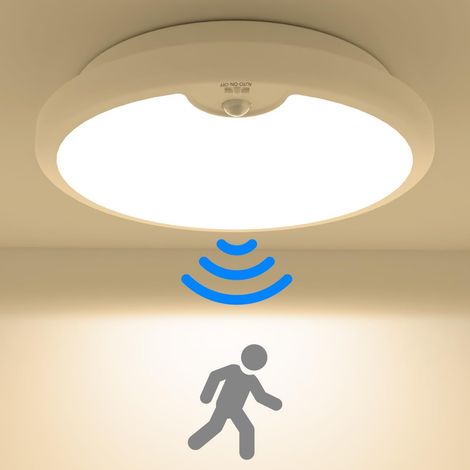 Plafonnier LED Detecteur de Mouvement a Pile,Luminaire Plafonnier Sans Fil ø18cm 300LM Lustre Chambre 3000K Blanc Froid Éclairage de Plafond Salle de Bain LED pour Garage Cuisine Balcon (1/5)