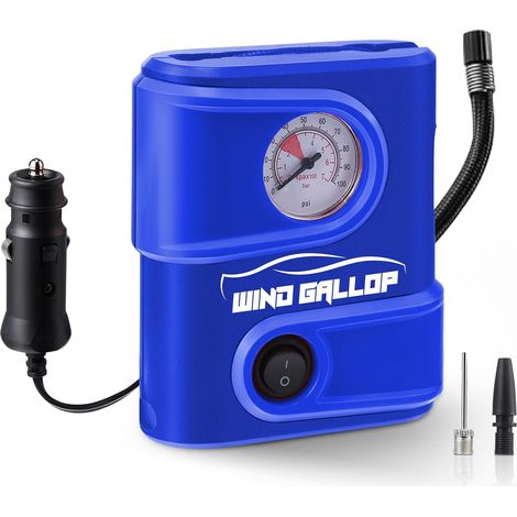 Gonfleur pneus Voiture 12V Mini Compresseur Voiture Compresseur à Air Portatif Pompe de pneu de Voiture Allume Cigare Electrique Pompe A Velo avec Manomètre et Adaptateurs de Valve(Jaune) (1/5)