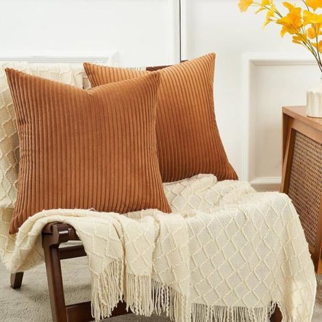 Housse Coussin 50x50 Decoratif en Velours Ctelé avec Fermeture Ecir Caché Taie 50 x 50 cm (Lot de 2) Orang PROTECTION DES COUTEAUX (1/5)