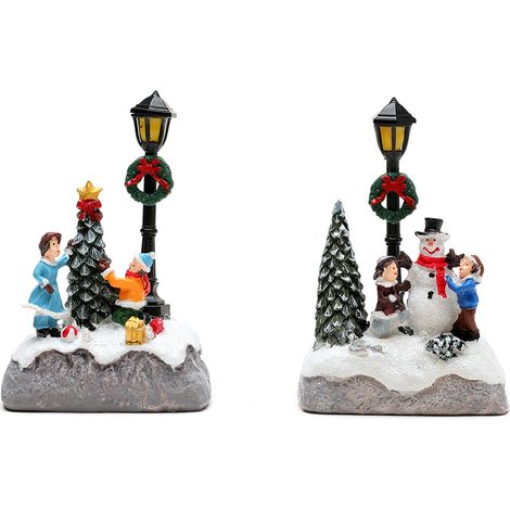 Décoration de Noël Lumineuse en Résine, Maison Miniature et Bonhomme de Neige, Lot de 2 Modèles A et B, Ornements pour Intérieur (1/5)