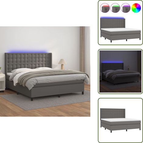 Sommier à lattes de lit matelas LED Gris 160x200 cm Similicuir - Sommier Tapissier - Lit Plateforme - Lit Avec Rangement - Lit Design - Lit Moderne (1/5)