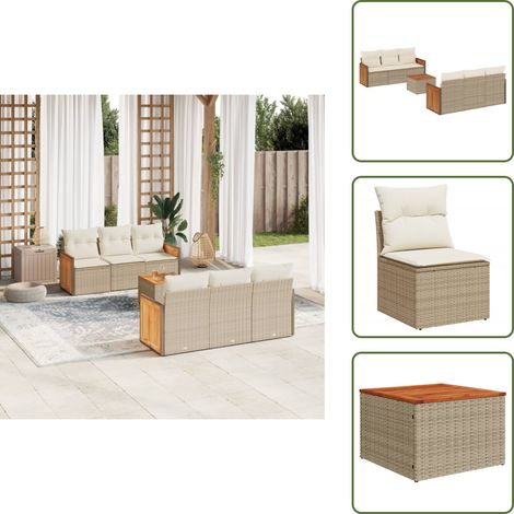 7-tlg. Garten-Sofagarnitur mit Kissen Beige Poly Rattan - Gartensorte - Gartenmöbelset - Outdoor Möbel - Rattan Gartenmöbel - Lounge Set (1/5)