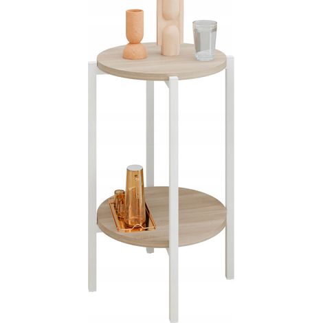 Tavolino rotondo da loft con ripiano 35x35x62 cm in metallo bianco (1/5)