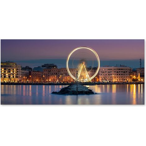 Lupia - Quadro moderno su Tela Canvas DEEP 65X143 cm, con paesaggi e localismi italiani, per casa, soggiorno, capezzale camera da letto, hotel, ufficio, PUGLIA - BARI LUNGOMARE RUOTA PANORAMICA (1/4)
