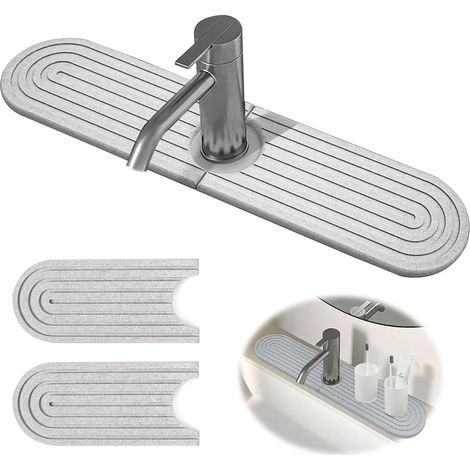 Kitchen Faucet Mat, Kitchen Sink Mat, Anti-Splash Diatomite Drainage Mat, Absorbent and Quick Dry for Kitchen and Bathroom Sink, Grey, 45 x 10 cm (1/5)