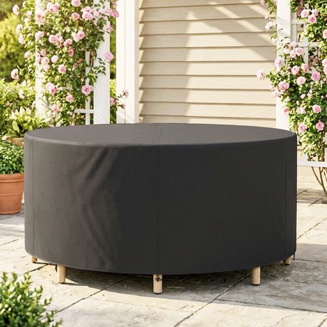 Telo di copertura impermeabile per tavolo rotondo da giardino, in tessuto Oxford 420D per uso esterno, Ø200 x 80 cm, nero.