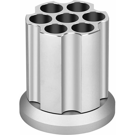 Creative Barrel Shaped Pen Holder 360° Rotating Art Supply Organizer 7 Holes Pen Holder Cosmetic Brush Holder, Rotating Pen Holder, Silver (1/5)