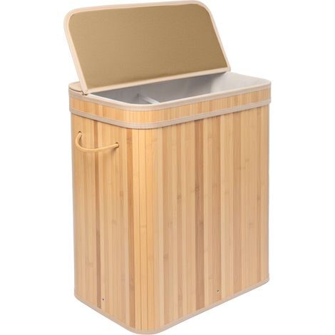 Bamboo Laundry Bin With Lid, Handles, Washable Bag (1/5)