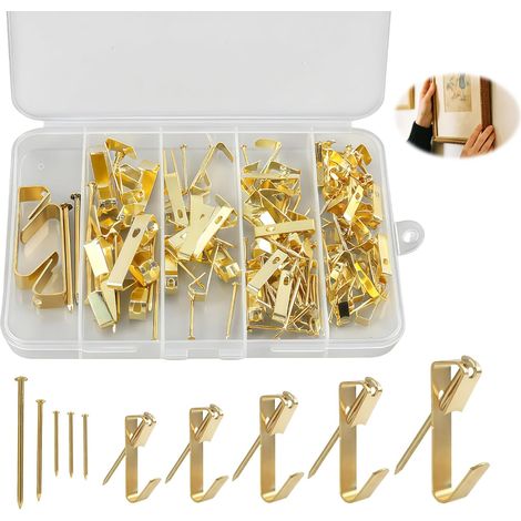 120 Pièces 5 Tailles Inoxydable Accroche Tableau Lourd, Crochets Muraux en Acier Inoxydable, Crochets de Suspension de Photo Pour Photos Suspendues, Crochet Pour Cadre Photo, Crochet Mural Metal (1/5)