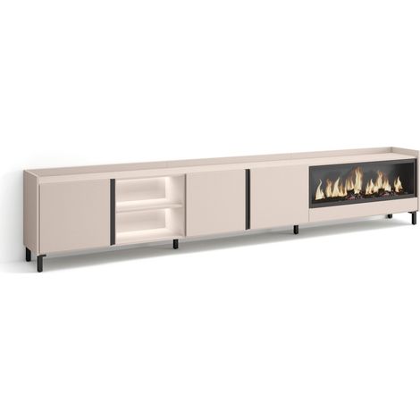 Skraut Home - Mueble TV, Televisión, Muebles de salón, almacenaje, 315x35x61cm, Para TV hasta 80", Chimenea eléctrica XXL, Diseño industrial, LED, Estilo Moderno, Beige (1/5)