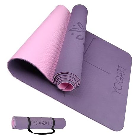 YOGATI - Thick non-slip yoga mat. Yoga mat with body alignment markers. Sports mat for adults and children. Gym mat ideal for Pilates and fitness. Yoga mat (1/5)