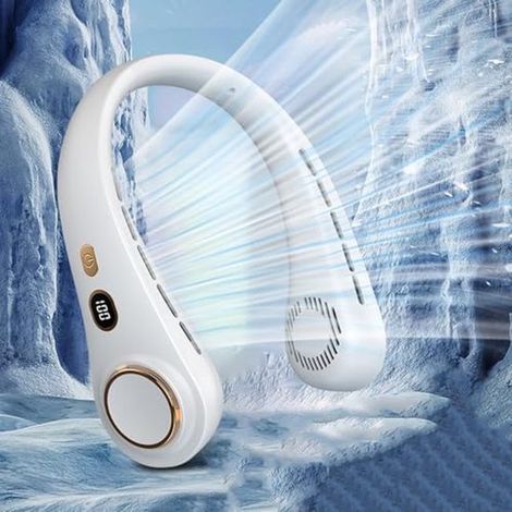 Ventilateur de cou blanc – Ventilateur portable sans pales à 5 vitesses avec affichage LED – Ventilateur de cou mains libres pour l'été et les activités de plein air (blanc) (1/5)