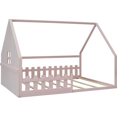 Kinder-Hausbett 140 x 200 cm aus Kiefer und MDF, rosa (1/5)
