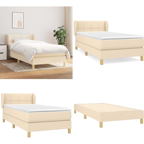 Cama box spring con colchón tela color crema 90x190 cm - Colchón de muelles - Cama de muelles