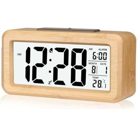 Réveil numérique en Bambou à réglage Facile avec température, Réveil Digital, pour Chambre à Coucher (1/4)
