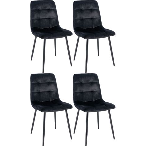 CLP – Set de 4 chaises de restauration Tilde – Velours noir – Assise rembourrée – Piètement métal noir mat – Confort optimal pour salle à manger (1/6)