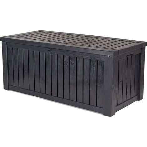 Keter – Coffre de jardin Rockwood en résine 570L – Résistant aux intempéries – Dimensions 155x72.4x64.4 cm – Banc 2 places (1/8)