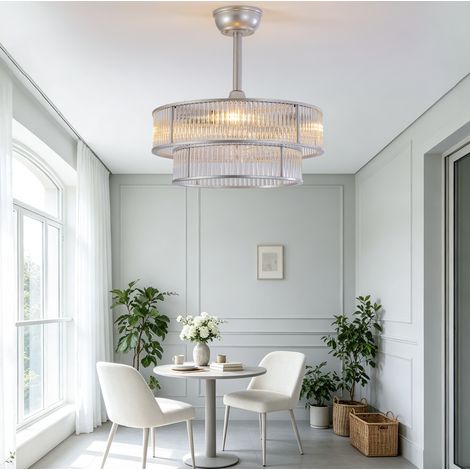 Ventilador de techo con luz de 19 pulgadas, 6 velocidades, Bluetooth, plata DESVIAE (1/5)