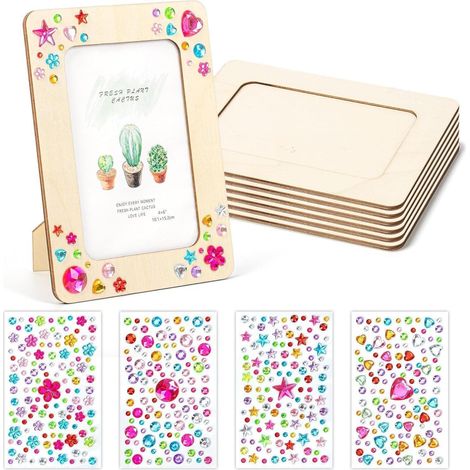 Holzbilderrahmen Bastelset 6er Pack mit Glitzersteinen 14x19 cm DIY zum Bemalen