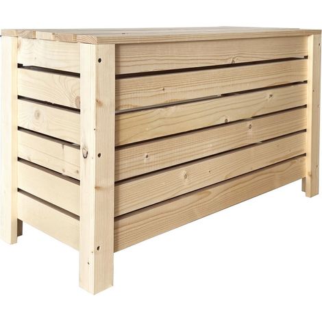 Wide Slatted Storage Crate Box with Lid, Home Storage, Natural Pine - L34 x W80 x H48 cm