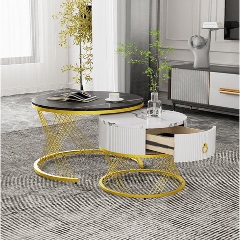 tavolo soggiorno 70x70 modulare effetto marmo nero OKMYHOME (1/5)