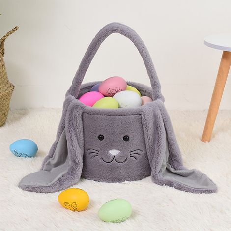 Panier En Peluche Lapin De Pâques - Panier À Oeufs Et Cadeaux Pour Enfants - Avec Oreilles Longues Réglables - Dimensions 25 X 23 Cm - 1 Pièce (1/5)