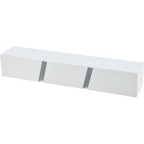 Meuble TV mural blanc haute brillance 180x35x30 cm avec LED et 3 portes, supporte téléviseur jusqu'à 75 pouces (1/5)