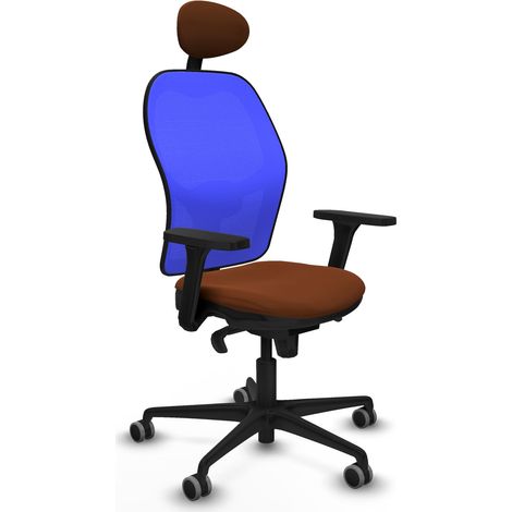 Jorquera sincro malla azul similpiel marrón brazos 3D base nailon cabecero fijo ruedas 65mm engomada (1/5)