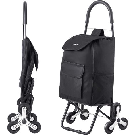 Chariot de Courses Pliable, 36 L, Chariot Monte Escalier d'Épicerie avec 6 Roues, Sac de Rangement en Tissu Oxford, pour Shopping, Bureau, Déménagement, Transport, Extérieur, Blanchisserie, Noir (1/5)