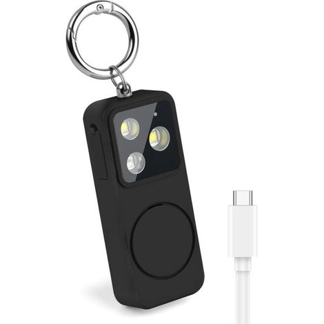 Alarme Personnelle avec Lumière LED, Ring Alarm de 150 DB, Sifflet et Alarme Personnelle, Lampe Puissante, Alarmes de Poche, Porte-clés Compact d'urgence pour Enfants, Femmes et Personnes âgées-Chrom (1/5)