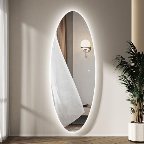 WDWRITTI Standspiegel Asymmetrischer 165x60cm Ganzkörperspiegel mit Beleuchtung Asymmetrischer Spiegel mit Beleuchtung für Ankleidezimmer, Schlafzimmer, Wohnzimmer, Friseursalon