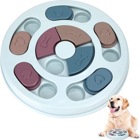 Jouet d'intelligence pour chien, distributeur de croquettes à alimentation lente, pour l'entraînement du QI et la stimulation mentale. Convient aux chiots de petite, moyenne et grande taille (bleu). (1/5)