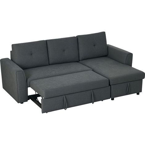 3 Seater Sofa Bed, L Shaped Pull Out Sofa Bed with Storage, Convertible Click Clack Settee Sectional Sleeper Futon for Living Room, Office, Dark Grey (1/5)