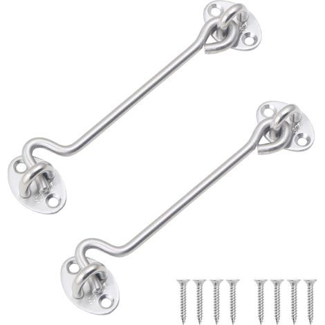 Lot de 2 loquets à crochet et œillet en acier inoxydable de 12in cm,Crochet de cabine robuste pour portes, portails, fenêtres, armoires,Comprend des vis de montage (1/5)