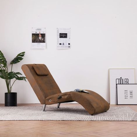 FIMEI Chaise longue de massage avec oreiller Marron Similicuir daim (1/5)