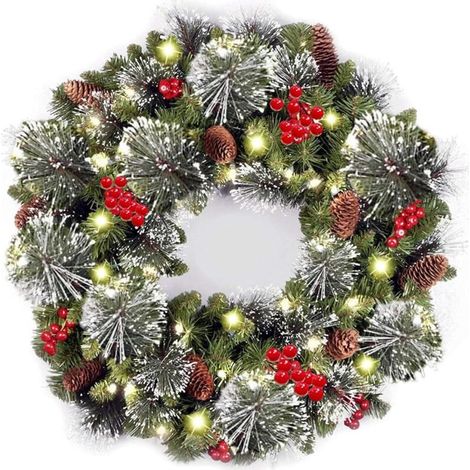 Couronne de Noël en épicéa naturel avec LED intégrées – 40 cm, résistante aux intempéries, idéale porte d’entrée et intérieur (1/5)